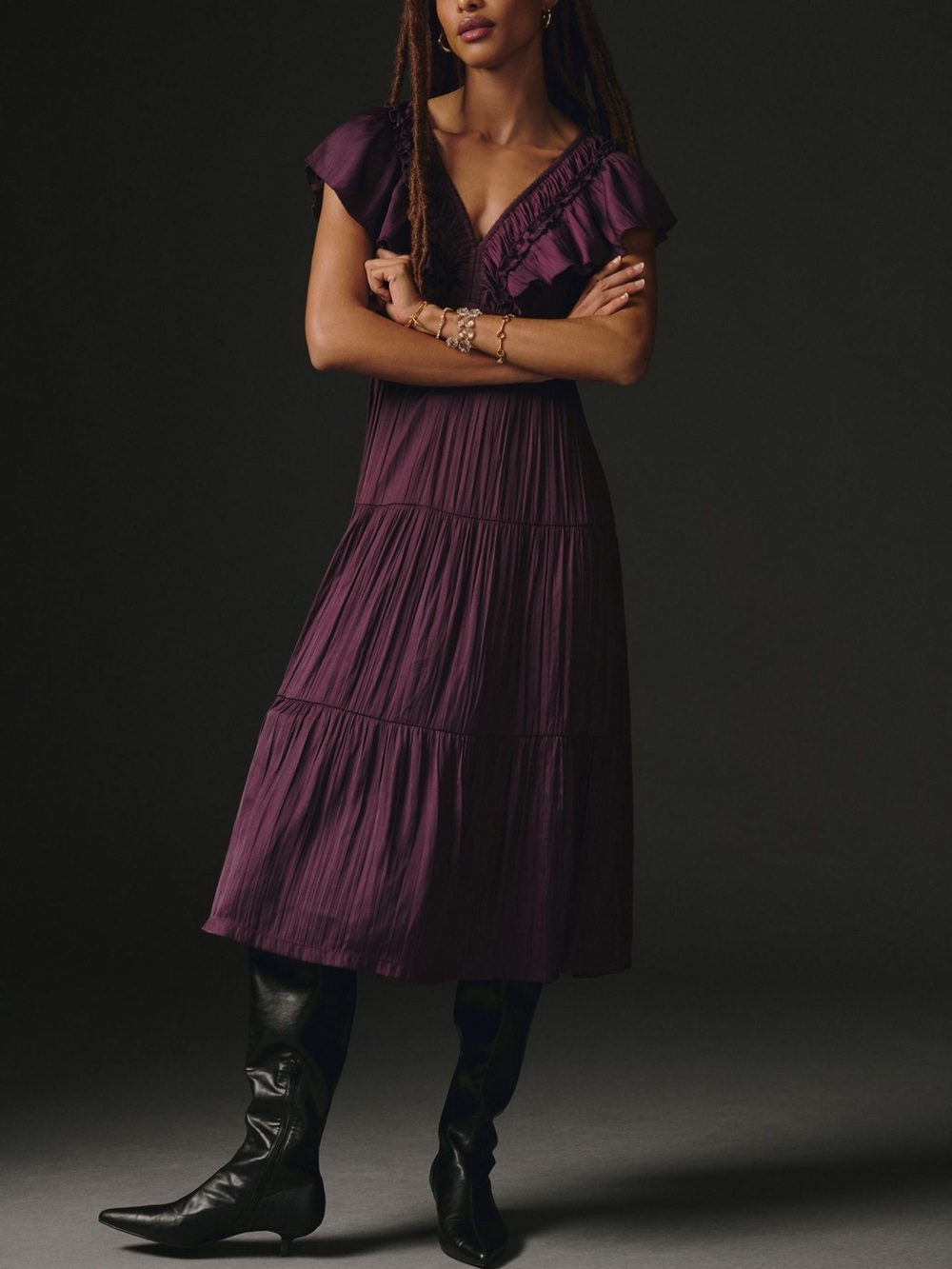 Anthropologie Ruffled Tiered Midi Dress